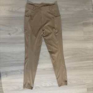 TURNHIER Ridding Pants Women Khaki Equestrian Poly Stretch Legging Pockets Sz XL